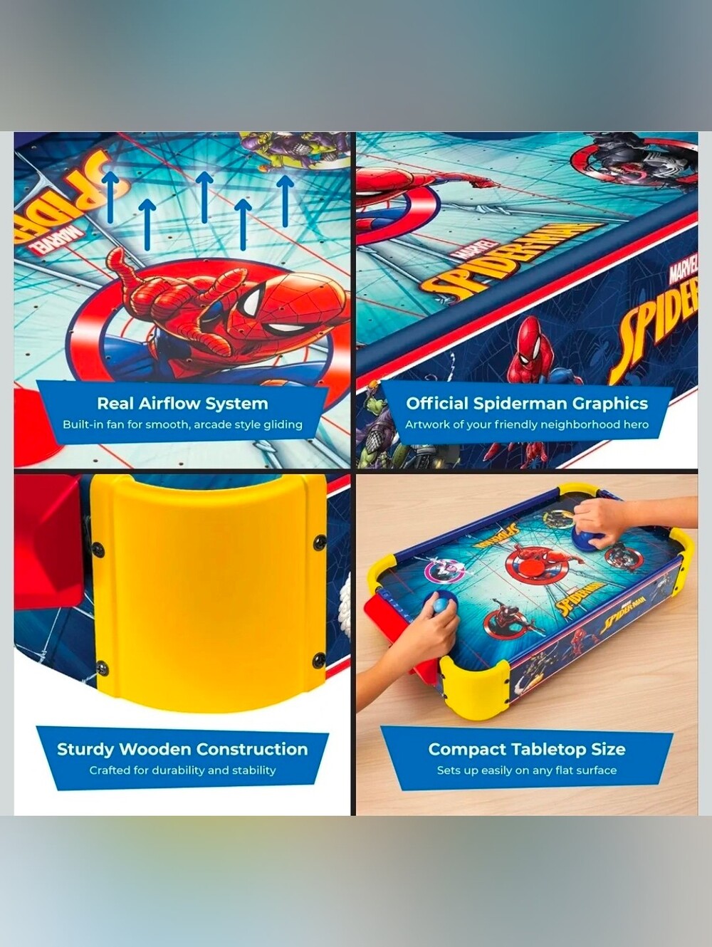 Marvel Spider-Man Wooden Tabletop Air Hockey Game, 2-Player, Ages 4+ - Picture 2 of 7